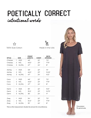 Poetically Correct Women's Chelsea-Cotton Short Sleeve Long Dress with Poetic Quote, Black