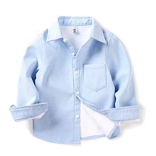 OCHENTA Little Boys' Girls Fleece Lined Dress Flannel Shirt Long Sleeve Button Down Shacket Blue 100CM - 2T