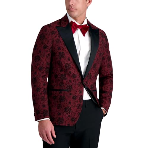 Haggar Mens Slim Fit Floral Pattern Peak Lapel Tuxedo Dinner Jacket Blazer, Royal Blue Butterfly, 44 US