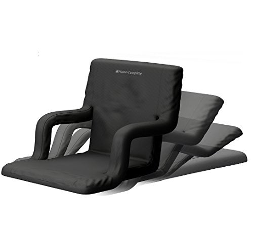 Wide Stadium Chair Cushion - Bleacher Seat with Padded Back Support, Armrests, 6 Recline Positions, and Portable Carry Straps by Home-Complete (Black)