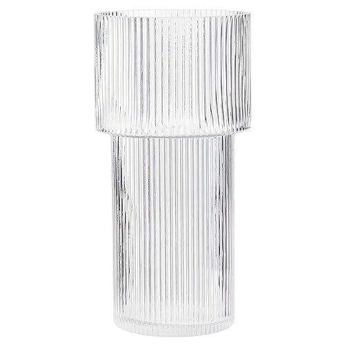 YANWE1 Large Glass Vase, 12 Inches Tall Vase for Flowers, Flower Vases for Bouquet, Modern Ribbed Glass Vases for Living Room, Dining Table, Office, Entryway, Mantle, Shelf, Wedding Gifts