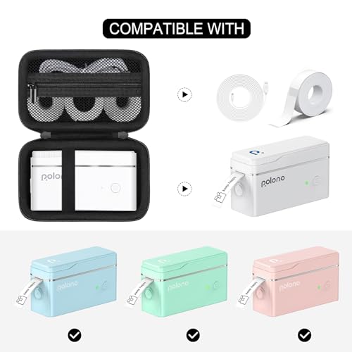 Supmay Hard Carrying Case for POLONO P31S Label Maker Machine with Tape, Portable Bluetooth Label Printer Storage Holder with Zipper Mesh Bag fit Roll of Label Paper, Charging Cable, Black