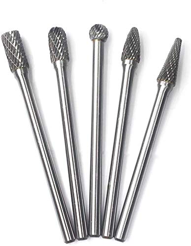 Carbide Burrs Set 5pcs JESTUOUS 1/4 Inch Shank Diameter Extended Long Double Cut Edge Solid Tungsten Carbide Burr Rotery File for Die Grinder Bits Drilling