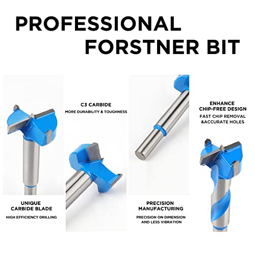 Forstner Bit Set, Wood Drilling, w/Carbide Tipped 8 Plus Piece Set by KOWOOD