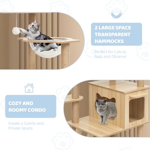 Cat Tree, Modern Cat Tree Tower for Indoor Cats - 67" Tall Premium Particle Board Condo with Hammock, Scratching Post and Toy for Large Cats ，Pet Home(Upgraded B12)
