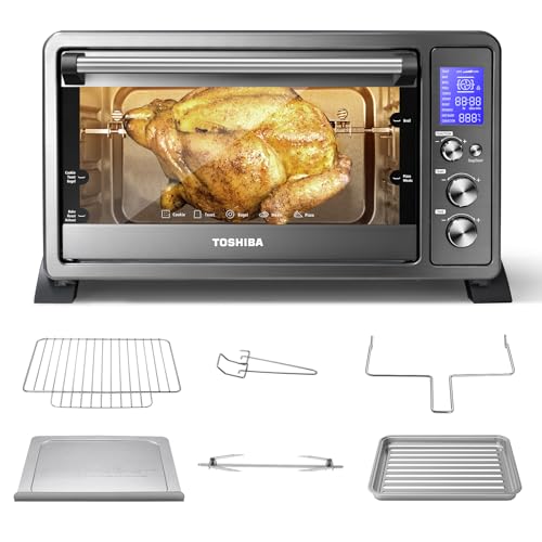 Toshiba Speedy Convection Toaster Oven Countertop with Double Infrared Heating, 10-in-1 with Toast, Pizza, Rotisserie, Larger 6-slice Capacity, 1700W, Black Stainless Steel, Includes 6 Accessories