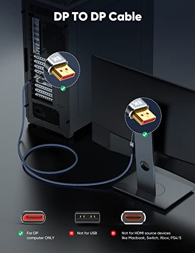 Capshi DisplayPort Cable 1.4, 8K DP Cable 3.3FT (8K@60Hz, 4K@144Hz, 2K@240Hz) HBR3 Support 32.4Gbps, HDCP 2.2, HDR10 FreeSync G-Sync for Gaming Monitor 3090 Graphics PC (Red)