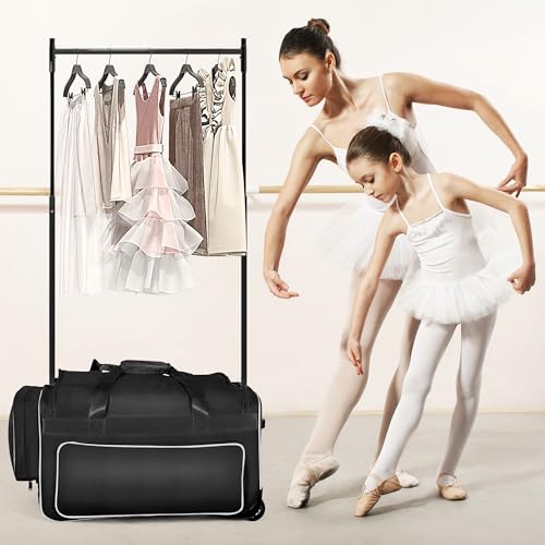 DWVO Dance Bag with Garment Rack, 23" Rolling Dance Garment Bags for Dancers, Duffle Bag with Rack and Wheels for Dance Competition, Travel, Modern, Lightweight, Collapsible