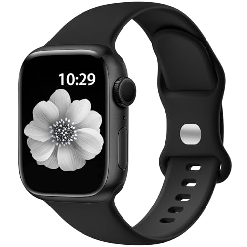 IMIVIO Sport Band Compatible with iwatch bands for women 38mm 40mm 41mm 42mm 44mm 45mm 49mm for Women Men, Soft Silicone Waterproof Replacement Strap for iWatch Bands Series 9 8 7 6 5 4 3 2 1 SE Ultra/Ultra 2, Black S/M
