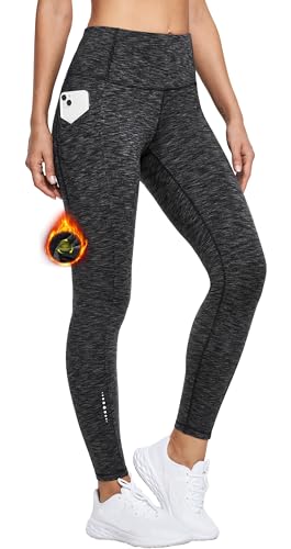 Ewedoos Fleece Lined Leggings with Pockets Water-Resistant Thermal Winter Warm Leggings for Women Yoga Pants Ski Hiking Charcoal