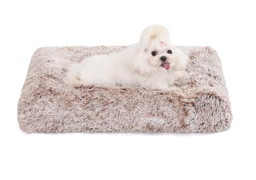 Bedfolks Waterproof Dog Crate Bed,Plush Dog Crate Pad with Removable Cover,Faux Fur Dog Bed for Extra Large Dogs,Fluffy Washable Dog Kennel Bed 41"x27",Solid Light Grey