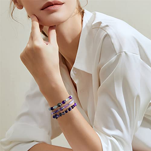Risyfjew Amethyst Bracelets for Women Natural Stone Healing Beaded Bracelet Stress Anxiety Relief Moonstone Stretch Jewelry Gift for Women
