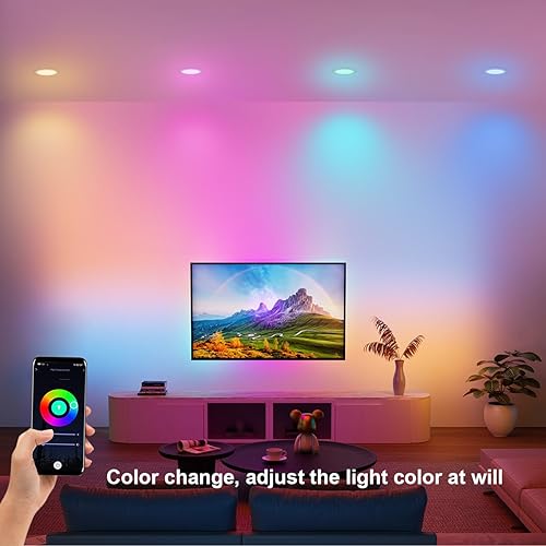 Favorwe Smart LED Recessed Lighting 6 Inch 12 Pack, Ultra-Thin RGB LED Lights 12W 1200LM, Color Changing Recessed Lighting, Compatible with Alexa, Google Assistant