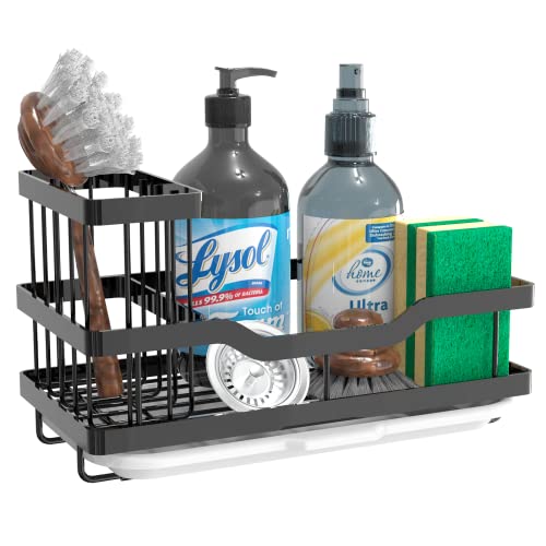 Fssvcd Multifunctional Sponge Holder for Kitchen Sink, Kitchen Sink Caddy Organizer with Detachable Brush Holder, 304 Stainless Steel Dish Soap Caddy Rustproof Sink Holder for Countertop Storage