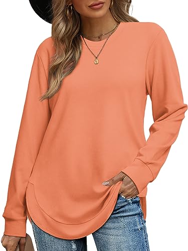 OFEEFAN Tops For Women Casual Fall Tunic Sweatshirts For Women Curved Hem Turquesa S