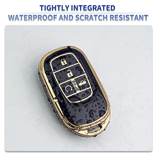 SK CUSTOM Black TPU Gold Edge Smart Key Fob Case Protective Cover Compatible with 2022 2023 Honda Civic Accord HR-V CR-V Pilot Sport SI EX EX-L Touring Keyless Car Remote Accessory