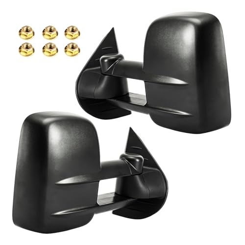 KAX Towing Mirrors Compatible with 1999-2002 Chevy Silverado GMC Sirra 1500 2500 3500 for Tahoe Suburban Avalanche, with Convex Glass Manual Controlling Telescoping Black Cap