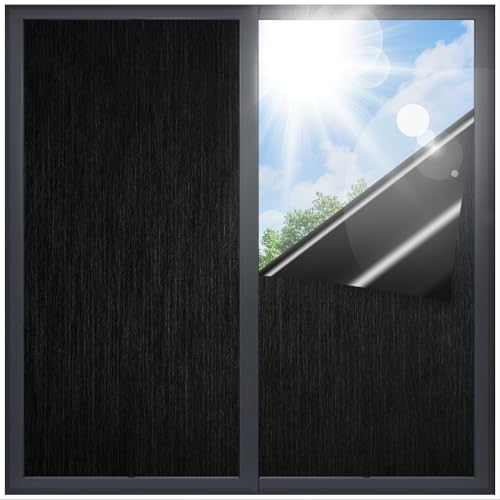 Coavas Blackout Window Privacy Film 100% Lighting Blocking Opaque Room Darkening Film Anti UV Static Cling Removable Frosted Black Out Window Tint Cover for Day Sleep Bathroom (45.2 x 314.9 Inches)