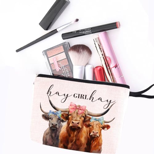 Farm Animals Western Makeup Bag Cow Print Stuff for Women Girls Niece Daughter Best Friend Farm Girl Highland Cow Gifts Country Stuff Cosmetic Bag Zipper Pouch Travel Bag Graduation Birthday Gifts