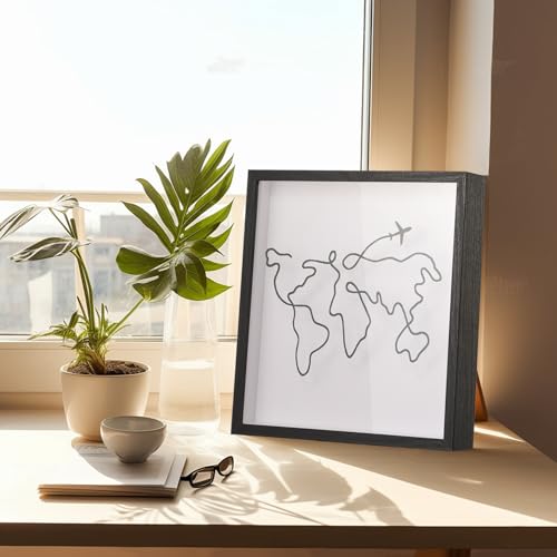 MUXIUNT Travel Adventure Archive Shadow Box For Memories,8&12Inch Concert Travel Ticket Stub Memory Top Loading Shadow Keepsake Box With Slot On Top,life In a Shadow Box Travel Gift Frame (Black, 8x8)