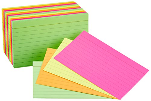 Amazon Basics Ruled Index Flash Cards, Assorted Neon Colored, 4x6 Inch, 300-Count