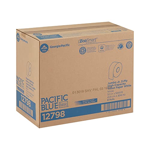 PACIFIC BLUE BASIC® JUMBO JR. 2-PLY HIGH-CAPACITY TOILET PAPER, WHITE, 8 ROLLS PER CASE
