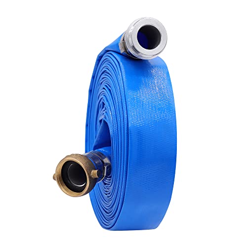 2" x 25ft PVC Lay Flat Water Pump Discharge Hose With Aluminum Pin Lug Fittings, Heavy Duty Reinforced Pool Backwash Hose Assembly