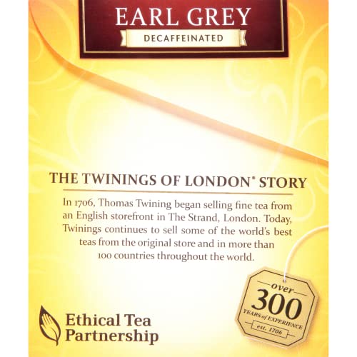 Twinings Decaffeinated Earl Grey Black Tea Individually Wrapped Bags, 20 Count (Pack of 1), Flavoured with Citrus and Bergamot, Enjoy Hot or Iced | Packaging May Vary