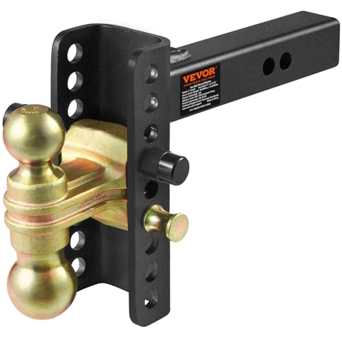 VEVOR Adjustable Trailer Hitch, 6-Inch Drop & 4.5-Inch Rise Hitch Ball Mount with 2-Inch Receiver, Solid Tube, 14,000 lbs GTW, 2-Inch and 2-5/16-Inch 45# Steel Tow Balls with Key Lock for Truck Towing