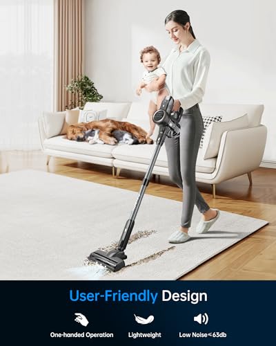 FABULETTA Cordless Vacuum Cleaner with LED Display, Brushless Motor, Max 50 Mins Runtime with Detachable Battery, 6 in 1 Lightweight Stick Vacuum for Home Hard Floor and Pet Hair (Black)