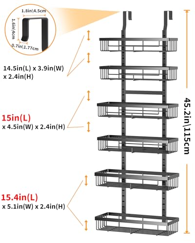 Moforoco 6-Tier Over the Door Pantry Organizers and Storage, Hanging Can Kitchen Basket Organization, Wall Spice Rack Behind Cabinet Door Seasoning Shelves, Back of Home Bathroom Bedroom Door