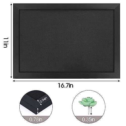 AKTOP Black Cork Board with Linen 16.7" X 11", Small Framed Bulletin Board for Wall, Hanging Pin Board Picture Board for Home Office Decor, Cute Vision Board with 8 Pushpins