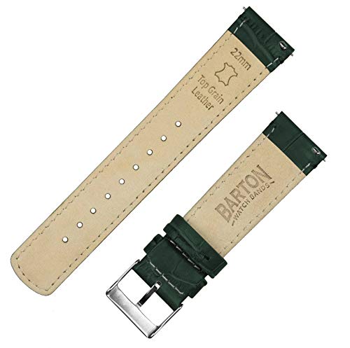 BARTON WATCH BANDS, 22mm Forest Green - Long - Alligator Grain - Quick Release Leather Watch Bands