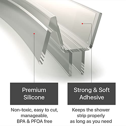 Frameless Shower Door Bottom Seal X-Protector - 40" Shower Door Seal For All Door Thicknesses - Self-Adhesive Shower Door Sweep - Premium Door Bottom Seal Strip - Silicone Glass Shower Door Seal Strip