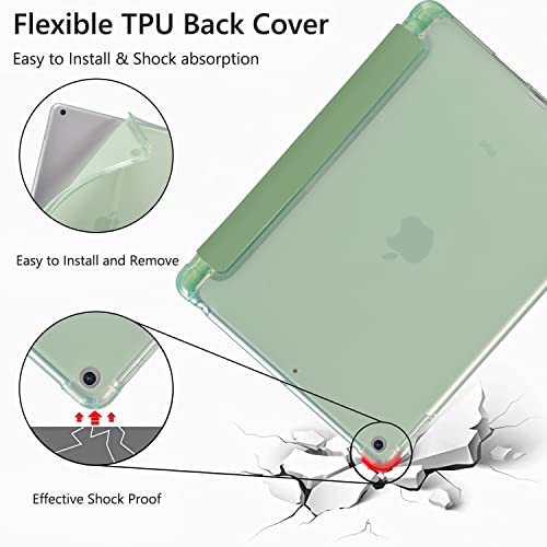 QISHANG Blue Flower Compatible with iPad Mini 4/ Mini 5 Case, Pencil Holder & Clear Transparent Soft TPU Back & Trifold Smart Pad Cover for iPad Mini 4/5 [Support Pencil Wireless Charging]-Green