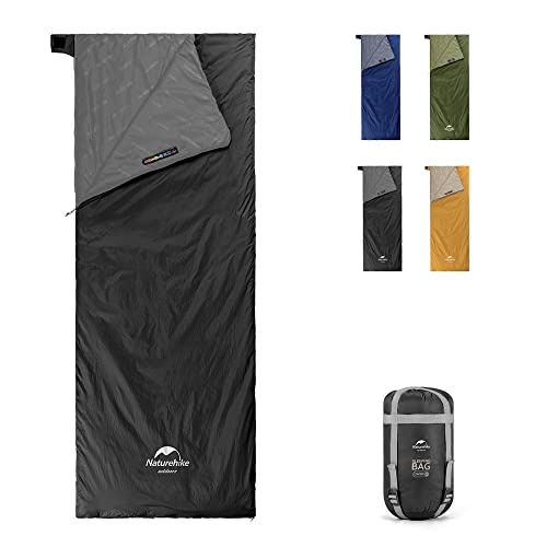 Naturehike Ultralight Sleeping Bag - Envelope Lightweight Portable, Waterproof, Comfort with Compression Sack - Great for 3 Season Traveling, Camping, Hiking (Black)
