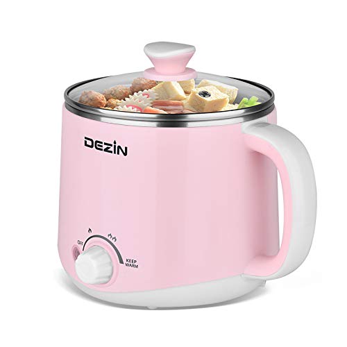 Dezin Hot Pot Electric, Rapid Noodles Cooker, Stainless Steel Electric Pot 1.6 Liter, Perfect for Ramen, Egg, Pasta, Dumpling, Soup, Porridge, Oatmeal with Temperature Control and Keep Warm Function