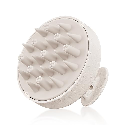 HEETA Hair Scalp Massager for Hair Growth, Shampoo Brush, Scalp Exfoliator with Soft Silicone Bristles, Scalp Scrubber for Dandruff Removal to Relieve Stress, Wet Dry Hair, Updated Material, Beige