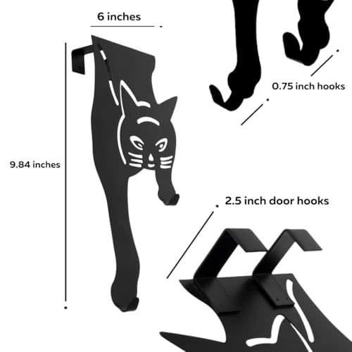Evelots Cat Over The Door Hooks for Hanging - Black - Over The Door Organizer - Strong Metal Hooks