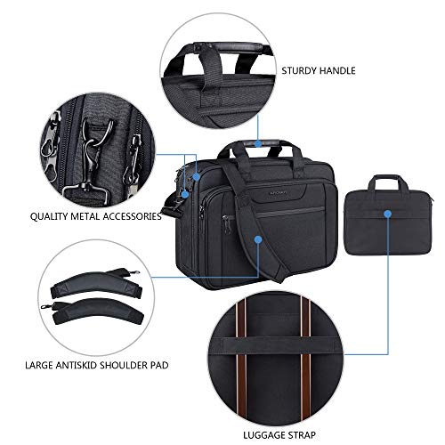 KROSER Laptop Bag Expandable Laptop Briefcase Fits Up to 17.3 Inch Laptop Water-Repellent Shoulder Messenger Bag Computer Bag for Travel/Business/Men/Women-Black