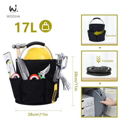 Wooha Tool Organizers Bag 17L collapsible Tool Bag Laundry Organizer Outdoor Camping Garden Harvest Basket Home Bathroom Storage Bath Wash Bag（Black）