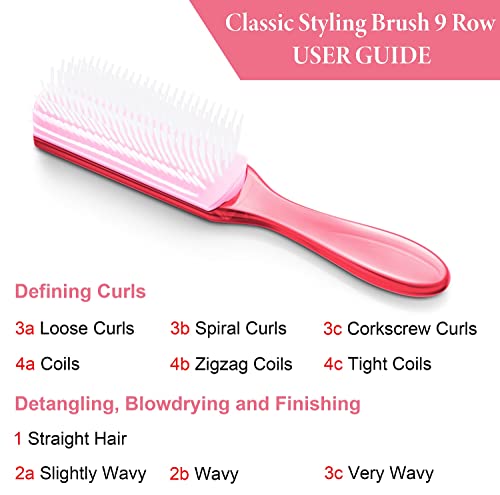 KTKUDY Curl Defining and Shaping Brush - 9 Rows for Separating and Finishing Thick, Wavy, Curly or Coily Hair (Pink)