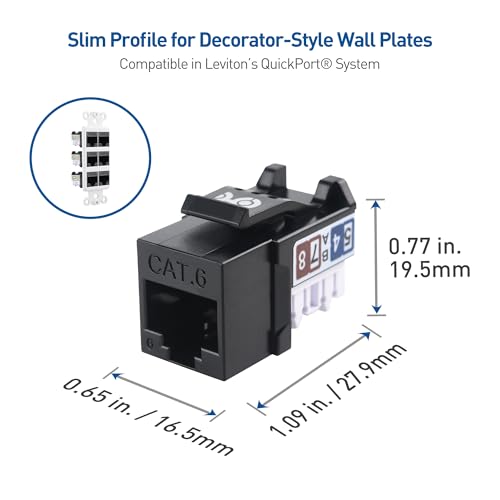 Cable Matters [UL Listed] 25-Pack 10Gbps Rapid-Install Cat6 Keystone Jacks, Slim Profile Ethernet Keystone Jack, RJ45 Keystone Jack with Punch-Down Stand, Black (Model 180070)