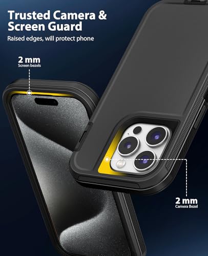 Jelanry Case for iPhone 15 Pro 5G 6.1-inch, Heavy Duty Rugged Dual-Layer Protection with Port Anti dust/Shockproof Dropproof/Anti-Scratch Armor Matte Phone Cases Back Cover for iPhone 15 Pro, Black