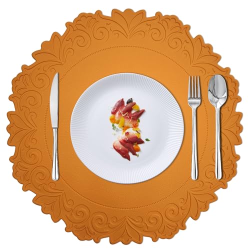 Kreatur Woven Vinyl Placemats for Dining Table Durable Heat Resistant Washable Wedge Placemats for Round Table,Placemats Set of 6,Gold