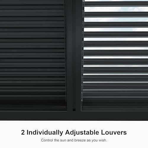PURPLE LEAF Louvered Pergola 94AS 12' x 20' Outdoor Aluminum Pergola with Fixed Shutter Wall Adjustable Roof for Deck Backyard Grey Hardtop Gazebo, 1 Short Side