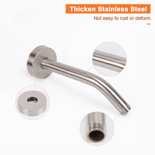 HarJue Shower Arm with Flange and Teflon Tape, Wall Mounted Shower Pipe Arm 304 Stainless Steel Extension Arm for Fixed Shower Head & Handheld Showerhead (6 Inch, Brushed Nickel)