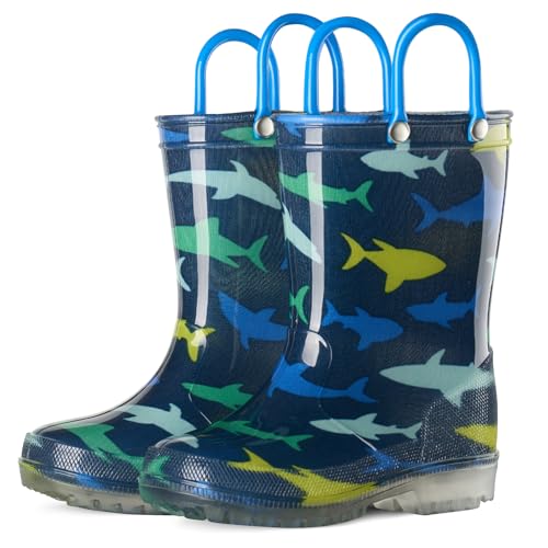 HISEA Kids Rain Boots for Boys Girls, Waterproof Lightweight Rain Boots Light Up by Steps for Water Beach Outdoor Playing (Toddler/Little Kid/Big Kid)