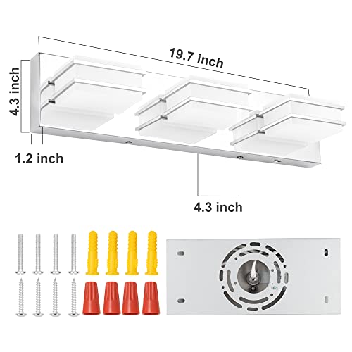 3 Color Temperature Dimmable Bathroom Light Fixtures over Mirror, LED Chrome 3 Light Vanity Lighting Fixtures, Acrylic Stainless Steel Square Shade Vanity Lights for Bathroom, ETL Certificated