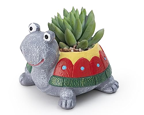 BOIHEGU Cute Turtle Succulent Planter Pot, 4 inch Resin Small Animal Planter Pots for Plants, Colorful Turtle Pots with Drainage Hole Mesh Pad, Cute Turtle Succulent Planter for Plant Lover Gifts